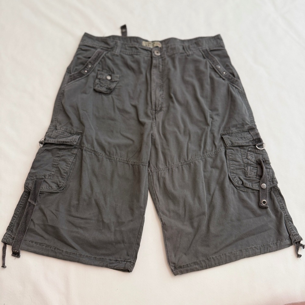 Y2K GS115 Cargo Shorts Men 40 Gray Utility Multi Pocket Super Baggy Gorpcore